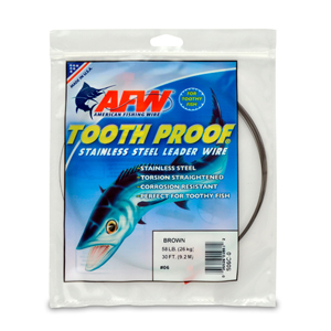 #6 Tooth Proof Stainless Steel Single Strand Leader Wire, 58 lb / 26 kg test, .016 in / 0.41 mm dia, Camo, 30 ft / 9.2 m