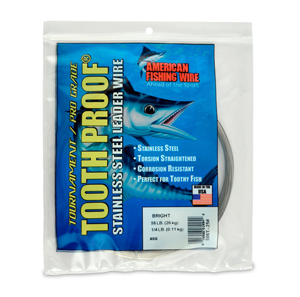 #6 Tooth Proof Stainless Steel Single Strand Leader Wire, 58 lb / 26 kg test, .016 in / 0.41 mm dia, Bright, 1/4 lb / 0.11 kg Coil