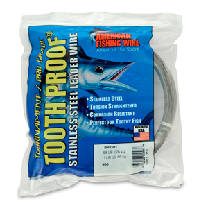 #6 Tooth Proof Stainless Steel Single Strand Leader Wire, 58 lb / 26 kg test, .016 in / 0.41 mm dia, Bright, 1 lb / 0.45 kg Coil