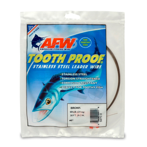 #7 Tooth Proof Stainless Steel Single Strand Leader Wire, 69 lb / 31 kg test, .018 in / 0.46 mm dia, Camo, 30 ft / 9.2 m