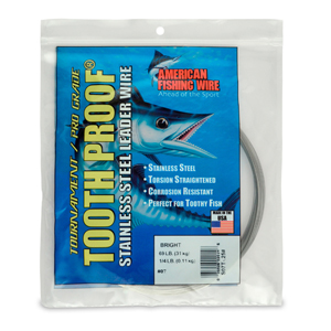 #7 Tooth Proof Stainless Steel Single Strand Leader Wire, 69 lb / 31 kg test, .018 in / 0.46 mm dia, Bright, 1/4 lb / 0.11 kg Coil