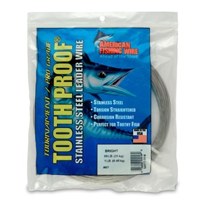 #7 Tooth Proof Stainless Steel Single Strand Leader Wire, 69 lb / 31 kg test, .018 in / 0.46 mm dia, Bright, 1 lb / 0.45 kg Coil