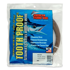 #9 Tooth Proof Stainless Steel Single Strand Leader Wire, 105 lb / 48 kg test, .022 in / 0.56 mm dia, Camo, 1 lb / 0.45 kg Coil