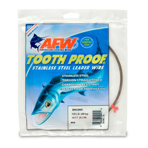 #9 Tooth Proof Stainless Steel Single Strand Leader Wire, 105 lb / 48 kg test, .022 in / 0.56 mm dia, Camo, 30 ft / 9.2 m