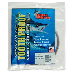 #9 Tooth Proof Stainless Steel Single Strand Leader Wire, 105 lb / 48 kg test, .022 in / 0.56 mm dia, Bright, 1/4 lb / 0.11 kg Coil
