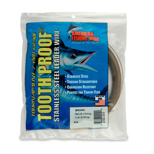 #19 Tooth Proof Stainless Steel Single Strand Leader Wire, 360 lb / 164 kg test, .043 in / 1.09 mm dia, Camo, 1 lb / 0.45 kg Coil