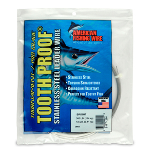#19 Tooth Proof Stainless Steel Single Strand Leader Wire, 360 lb / 164 kg test, .043 in / 1.09 mm dia, Bright, 1/4 lb / 0.11 kg Coil