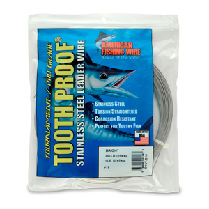 #19 Tooth Proof Stainless Steel Single Strand Leader Wire, 360 lb / 164 kg test, .043 in / 1.09 mm dia, Bright, 1 lb / 0.45 kg Coil