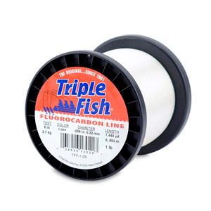 Triple Fish 100% Fluorocarbon Leader, 6 lb / 2.7 kg test, 0.009 in / 0.22 mm dia, Clear, 1 lb / 0.45 kg Spool