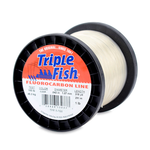 Triple Fish 100% Fluorocarbon Leader, 100 lb / 45.3 kg test, 0.042 in / 1.07 mm dia, Clear, 1 lb / 0.45 kg Spool