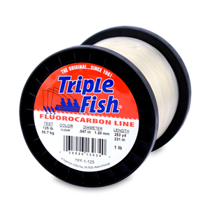 Triple Fish 100% Fluorocarbon Leader, 125 lb / 56.7 kg test, 0.047 in / 1.20 mm dia, Clear, 1 lb / 0.45 kg Spool