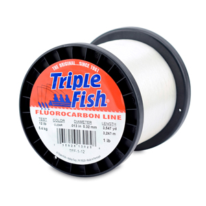 Triple Fish 100% Fluorocarbon Leader, 12 lb / 5.4 kg test, 0.013 in / 0.32 mm dia, Clear, 1 lb / 0.45 kg Spool