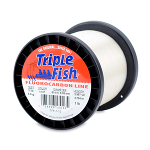 Triple Fish 100% Fluorocarbon Leader, 15 lb / 6.8 kg test, 0.014 in / 0.35 mm dia, Clear, 1 lb / 0.45 kg Spool