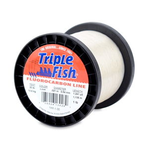 Triple Fish 100% Fluorocarbon Leader, 30 lb / 13.6 kg test, 0.021 in / 0.54 mm dia, Clear, 1 lb / 0.45 kg Spool