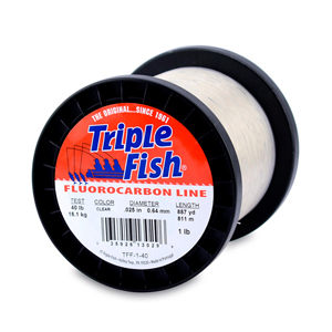 Triple Fish 100% Fluorocarbon Leader, 40 lb / 18.1 kg test, 0.025 in / 0.64 mm dia, Clear, 1 lb / 0.45 kg Spool