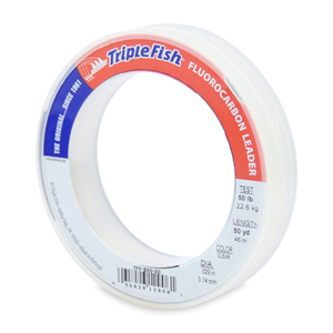 Triple Fish 100% Fluorocarbon Leader, 50 lb / 22.7 kg test, 0.029 in / 0.74 mm dia, Clear, 50 yd / 46 m