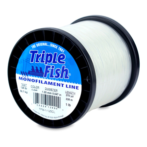 Triple Fish Monofilament Line, 125 lb / 56.7 kg test, .047 in / 1.20 mm dia, Clear, 370 yd / 338 m, 1 lb / 0.45 kg Spool