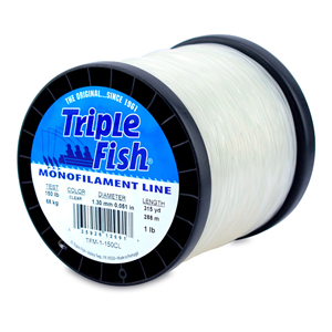 Triple Fish Monofilament Line, 150 lb / 68.0 kg test, .051 in / 1.30 mm dia, Clear, 315 yd / 288 m, 1 lb / 0.45 kg Spool