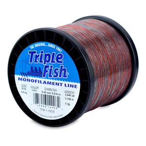 Triple Fish Monofilament Line, 15 lb / 6.8 kg test, .016 in / 0.40 mm dia, Camo, 3440 yd / 3146 m, 1 lb / 0.45 kg Spool
