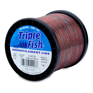 Triple Fish Monofilament Line, 20 lb / 9.1 kg test, .018 in / 0.45 mm dia, Camo, 2640 yd / 2141 m, 1 lb / 0.45 kg Spool