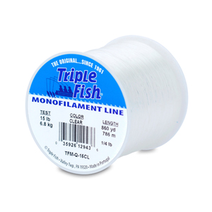 Triple Fish Monofilament Line, 15 lb / 6.8 kg test, .016 in / 0.40 mm dia, Clear, 860 yd / 786 m, 1/4 lb / 0.11 kg Spool